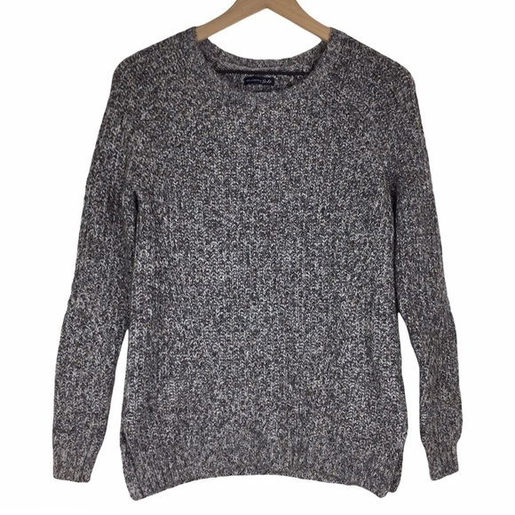 AMERICAN EAGLE Sweater Ahh-Mazingly Soft Knit Crew Neck Grey Tan Cozy Size Small - Picture 1 of 10